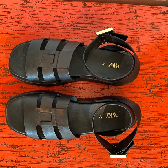 🖤HP🖤 Authentic Leather Zara Platform Chunky Fisherman Sandals US 9 EU 40 - Picture 4 of 12